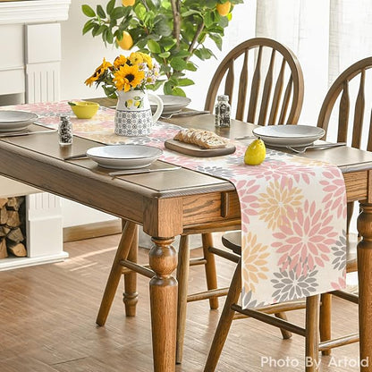 Artoid Mode Pink Dahlia Floral Pinnata Summer Table Runner, Spring Kitchen Dining Table Decoration for Home Party Decor 13x36 Inch