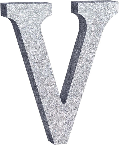 TONIFUL 8 Inch Silver Glitter Letter V Table Centerpiece A-Z Silver Birthday Party Decorations,Silver Alphabet V for Birthday,Chrismas,Graduation,Bridal Shower,Wedding,Anniversary Party Supplies