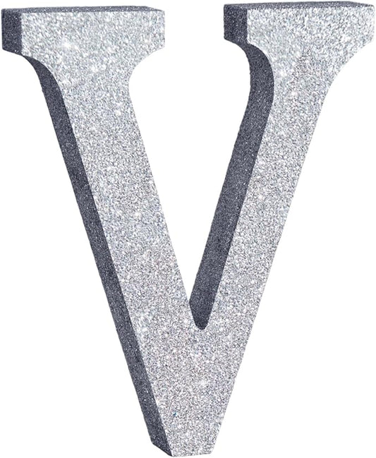 TONIFUL 8 Inch Silver Glitter Letter V Table Centerpiece A-Z Silver Birthday Party Decorations,Silver Alphabet V for Birthday,Chrismas,Graduation,Bridal Shower,Wedding,Anniversary Party Supplies