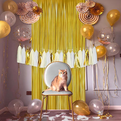 Gold Foil Fringe Curtain 3.3×8.3FT 6 Packs, Metallic Tinsel Curtains Party Streamers for Birthday Graduation Baby Shower Decoration (6pcs,3.3FT×8.3FT, Gold)