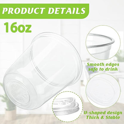 16oz Disposable Stemless Glasses With Strawless Sip Lids,PET Disposable Drinking Cups,Clear Plastic Wine Glasses for Parties Birthday,Wedding,Meeting,Christmas Party Supplies (50, Transparent)