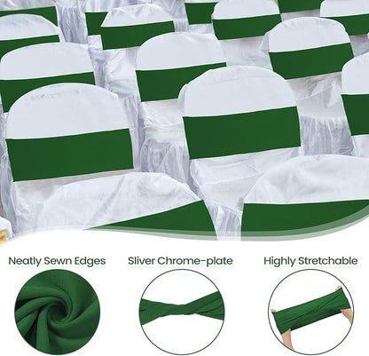 Kinlop 50 Pcs Spandex Chair Sashes Bows Chair Bands Slider Sashes for Covers Elastic Bands Ties Without Buckle Decorations for Wedding Party Events Ceremony Birthday(Green)
