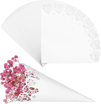 GWHOLE 100 Pcs Wedding Confetti Cones, Heart Paper Petal Cone for Wedding Party, White