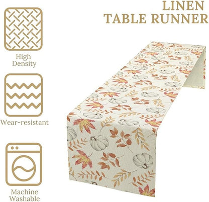 Pumpkin Leaves Table Runner,Seasonal Autumn Thanksgiving Kitchen Dining Table Decoration for Home Party Decor 13x70 Inch