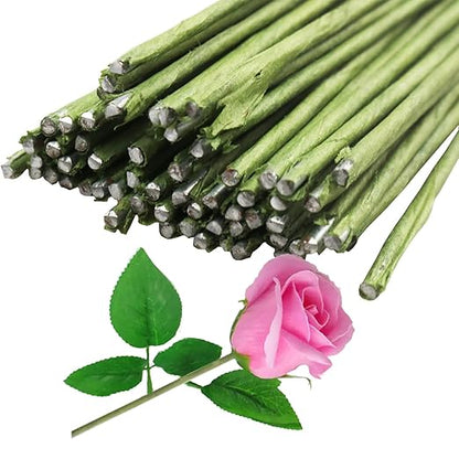 100 Pieces 18 Gauge Green Paper Covered Floral Wire Stems for DIY Crafts, Artificial Flower Arrangements 16 inch Paper Covered Floral Stems