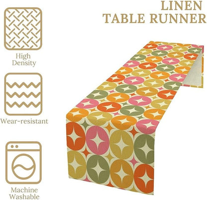Mid Century Table Runner, Flag Retro Atomic Starburst 1950s Abstract Geometric Space Tabletop Decoration for Home Kitchen Restaurant Table Flag 13x90 Inch
