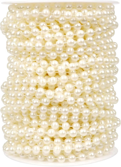 [76.7 Feet] Pearl Beads Garland, 6MM 25.5 Yards Faux Pearl Beads String Roll Bulk for DIY Craft Wedding Party Christmas Tree Decoration