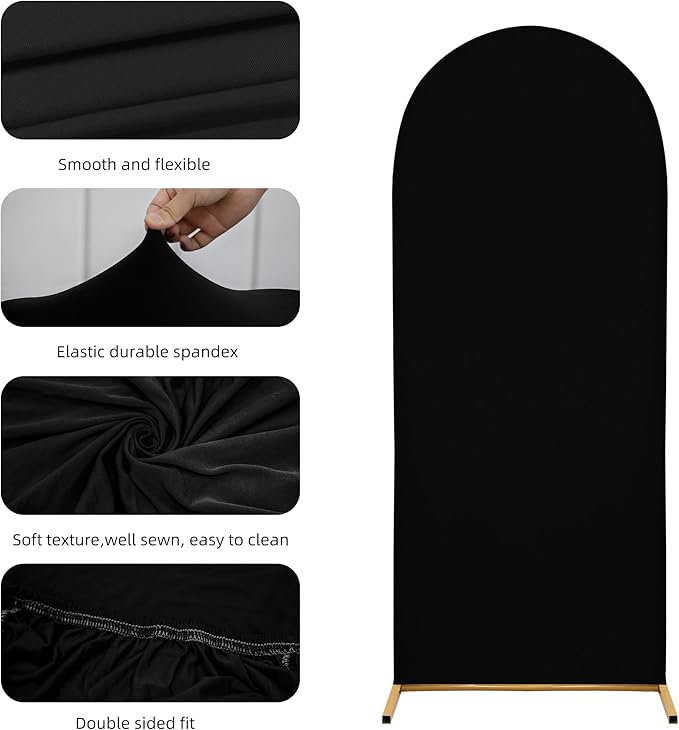 Wedding Arch Cover Spandex Arch Backdrop Cover 7.2FT,6FT Set of 2 Arch Covers Stretchy Backdrop for Wedding Birthday Party Decoration Baby Shower Banquet (Black)