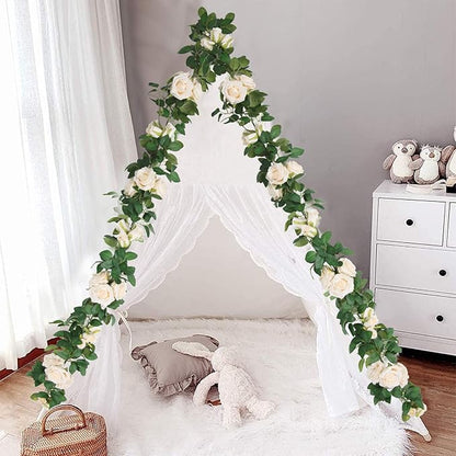 U'Artlines 3 Pack Artificial Champagne Rose Vines Floral Garlands Total 19.5 Ft Fake Vine Silk Flower Garland for Indoor Outdoor Home Wedding Arch Garden Wall Decoration