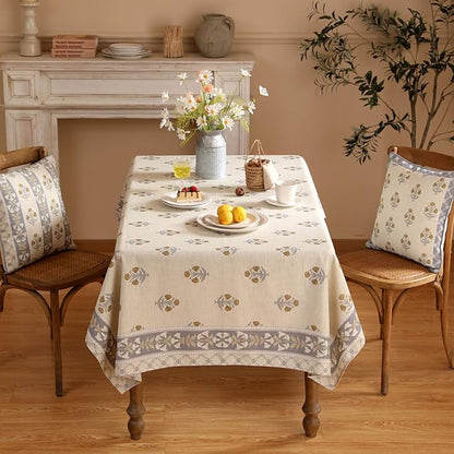 patdrea Designer Beige Tablecloth for Rectangle Table,Elegant Linen Floral Pattern French Table Cloth,Decor Cover Cloth for Kitchen Dining Christmas,Thanksgiving,Party,63"x87"-Istana a