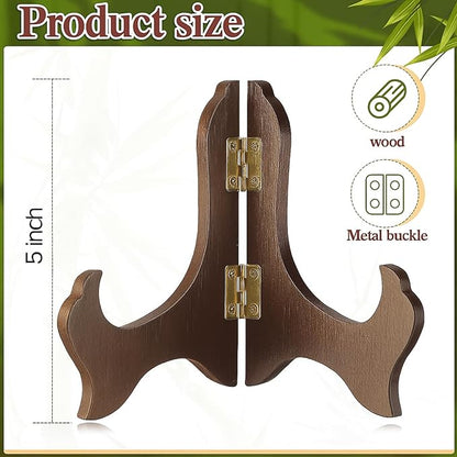 Tatuo 4 Packs Wooden Display Stand Decorative Plate Stands for Display Picture Frame Holder Easels (Brown,5 Inch)