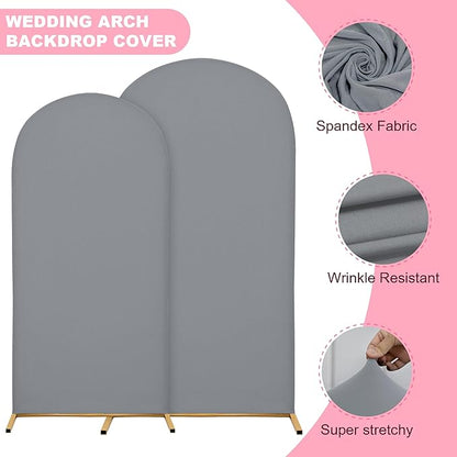 7.2FT Wedding Arch Covers Arch Backdrop Cover Arch Stand Covers Set Arch Cover Spandex Fabric Stretchy Backdrop for Wedding Birthday Party Decoration Baby Shower (Smoky Grey)