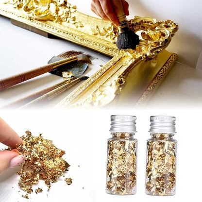 Lwuey Decorating Flakes, Gold Leaf Cake Decoration Flake Goldlen Toppers Gilding Foil Decor Imitation Metallic Decorative Drink Cooking Chocolates Cakes Drinks Dessert Cupcake Makeup 4PCS