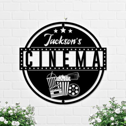 Custom Movie and Popcorn Metal Wall Art LED Light Custom Family Cinema Home Theater Name Sign Home Decor Theater Decor Xmas Birthday Gift