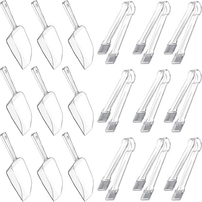 Roshtia 18 Pcs Plastic Serving Tongs Mini Kitchen Tongs Utility and Plastic Kitchen Scoops Clear Ice Scoop Mini Clear Buffet Scoop for Candy Dessert Buffet Ice Snack Coffee Tea