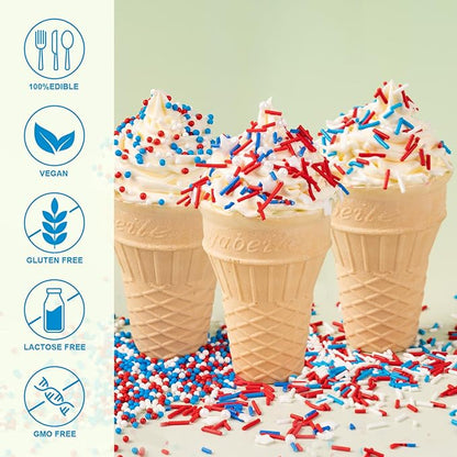 Red White & Blue Sprinkles for Baking (7oz) - Patriotic Nonpareils & Mini Pearls Mix, 4th of July Cake Decorations, Cookie & Cupcake Topper, Ice Cream Toppings, USA Flag Colors