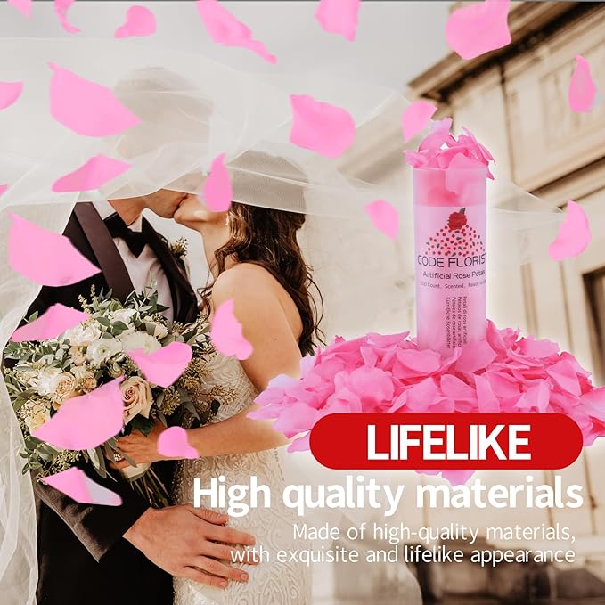 CODE FLORIST 1500 PCS Silk Rose Petals for Valentine's Day,Fake Rose Petals for Romantic Night,Wedding,Proposal Anniversary Flower Decorations(Separated,Scented,Light Pink&Hot Pink)