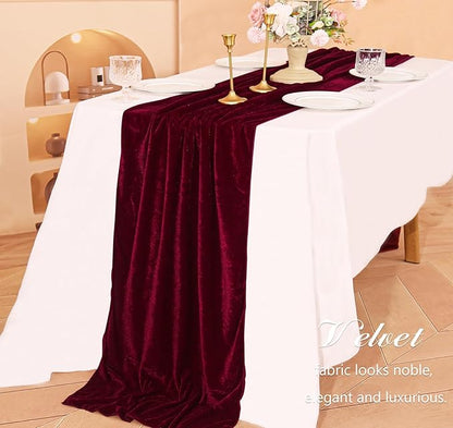 Velvet Table Runner 20 x 120 Inches 10ft Luxurious Thick Soft Velvet Christmas Thanksgiving Wedding Reception Table Runner for Party Reception Decorations(Burgundy, 6 Pack)