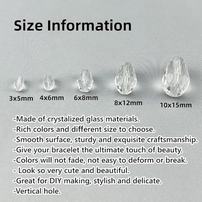 130pcs 6x8mm Teardrop Crystal Glass Beads for Jewelry Making, Faceted Vertical Hole Teardrop Glass Spacer Beads for Wind Chimes Bracelet Earring Necklace DIY Craft(Transparent)