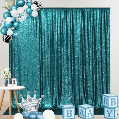 SquarePie Sequin Backdrop Curtain Not See Through Thick Glitter Background for Party 6FT x 8FT Teal