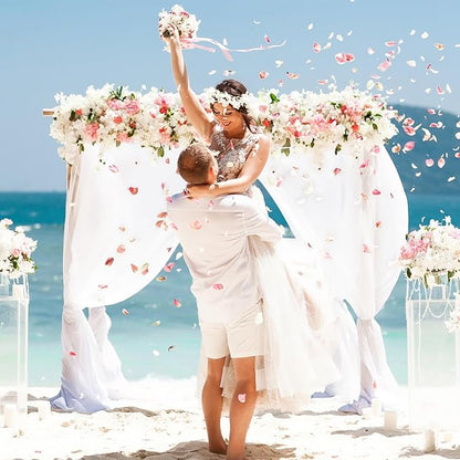 VOK White Wedding Arch Draping Fabric 29in x 18Ft 4 Panels Sheer Chiffon Curtain Drapes Extra Long for Outdoor Wedding Ceremony Birthday Party Decoration