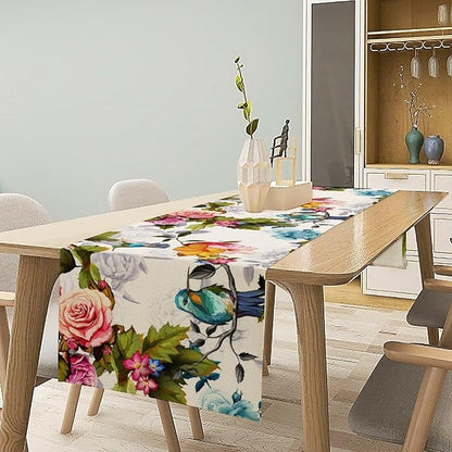 Hummingbird Table Runner,Vintage Floral Country Style Table Cloth Home Kitchen Restaurant Party Decoration 13x72 Inch