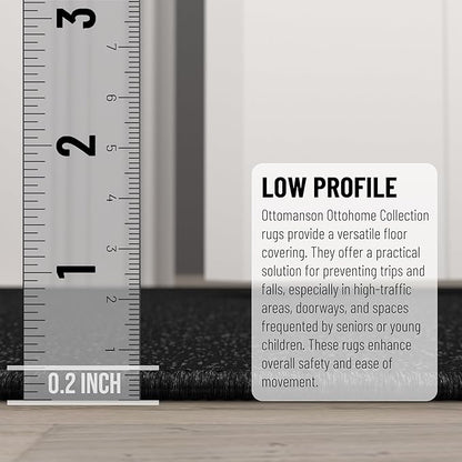 Ottomanson 2x20 Non Slip Extra Long Hallway Runner Rug with Rubber Backing - Solid Modern Kitchen Rug for Bedroom or Living Room, Black, 2' x 20'