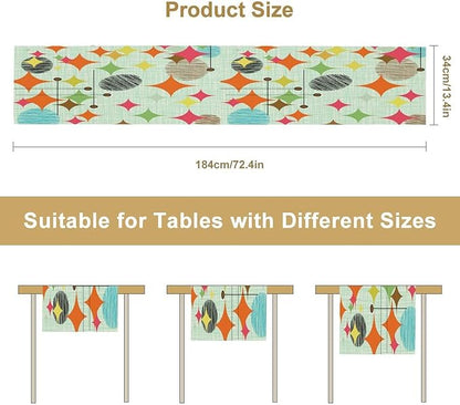 Mid Century Table Runner,Abstract Retro Modern Geometric Colorful Stripe Pattern Print Tablecloth Burlap for Hotel Indoors Outdoor Dining Room Kitchen Holiday Party, 13x36in