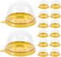 NUOBESTY Individual Cupcake Boxes, 100pcs Golden Tray Round Plastic Transparent Dome Cupcake Boxes Egg-Yolk Puff Food Container Single Mooncake Dome Boxes Baking Packing Box |2.75x2.75x1.96 inch