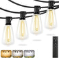 Brightever 60FT Outdoor String Lights with Remote, 3 Color in 1 LED String Lights for Outside with 19 Shatterproof ST38 LED Bulbs, 3 Modes 2 Timer Outside Lighting for Patio, Deck, 2700K/4000K/5000K