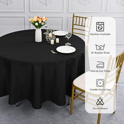 6 Pack Round Tablecloths - 90 Inch, Black Polyester Table Cover for Round Table, Stain and Wrinkle Resistant Washable Fabric Tablecloth, Polyester Tablecloth for Wedding Banquet Parties