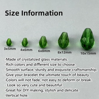 100pcs 8x12mm Teardrop Crystal Glass Beads for Jewelry Making, Faceted Vertical Hole Teardrop Glass Spacer Beads for Wind Chimes Bracelet Earring Necklace DIY Craft(Grass Green)