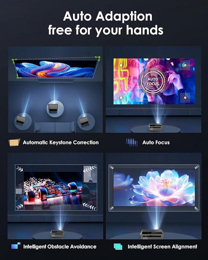Smart 4K Projector Movie Gaming Karaoke TV, 2300 ANSI High Brightness Ultra HD Proyector Indoor Daylight, NFC, Auto Focus, WiFi 6, Bluetooth, DSP Audio, HDMI, Outdoor Home Theater/Bright Room, 2025