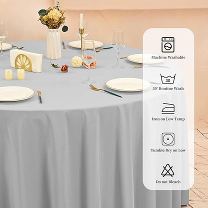 6 Pack Light Grey Round Tablecloths - 120 Inch, Polyester Table Cover, Stain and Wrinkle Resistant Washable Fabric Table Cloth for Wedding Banquet Parties