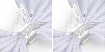 150PCS Butterfly Napkin Rings for Luxury Banquet Style, Reusable Paper Napkin Holders for Wedding Banquet Dinner Table Decor, and Catering Party Services (Silver) (Pack of 2)