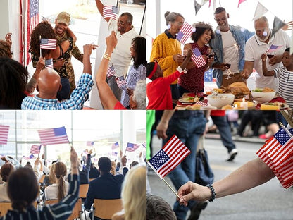 100pcs Small American Flags on Stick, Handheld 8 x 12 Inchs Mini American Flags with Kid-Safe Golden Spear Top, US Flags for 4th of July Decorations Outdoor, Independence Day Decorations