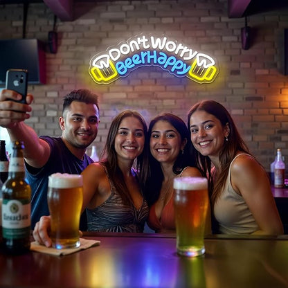 Don't Worry Beer Happy Neon Sign,Bar Sign,Beer Neon Sign,USB Powered with Dimmable Switch,Neon Signs for Wall Decor for Bar,Club,Party,Neon Signs for Man Cave