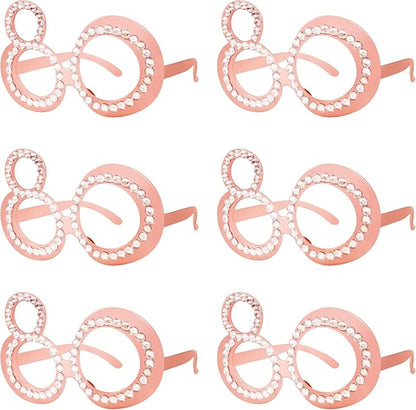 80th Birthday Glasses - 6 Pairs Rose Gold 80 Years Old Glasses with Rhinestones Frame, Funny Plastic Costume Photo Booth Props for 80th Anniversary Party Decorations