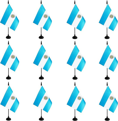 Argentina Desk Flag, 12 Pack Argentinian Table Office Flag with Black Solid Pole and Stand Base, International Country Flag, Festival Celebration, Classroom Meeting Desktop Decor (Argentina)