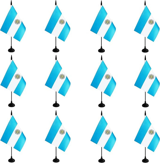 Argentina Desk Flag, 12 Pack Argentinian Table Office Flag with Black Solid Pole and Stand Base, International Country Flag, Festival Celebration, Classroom Meeting Desktop Decor (Argentina)