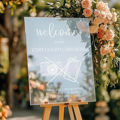 Unplugged Wedding Ceremony Yard Sign – Clear No Phone No Camera Message – Bold Outdoor Wedding Sign