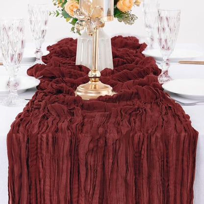 MLMW 4 Pack Christmas Table Runner Cheesecloth Burgundy Boho Cheese Cloth 160 inch Gauze Rustic Sheer Table Runner 13.3ft for Party Wedding Baby Bridal Shower Birthday