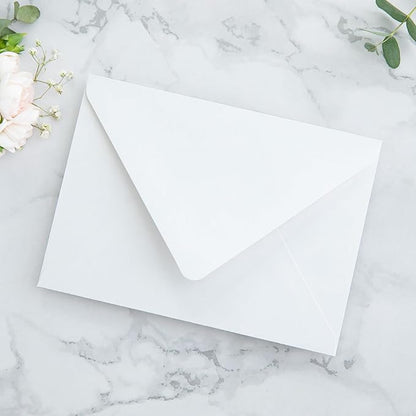 PONATIA 50PCS A7 Euro Flap White Envelope, 5.25 x 7.25'' Dusty Blue Flowers Liner Envelopes for Wedding Invitations, Photos, Postcards, Greeting Cards, Acrylic Mailing, 5x7 Envelopes