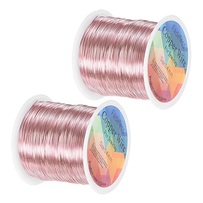 2-Rolls 0.4mm Jewelry Wire, 26 Gauge 328FT Craft Wire Copper Beading Wire for Jewelry Making/Planting/Weaving/DIY Crafting, Soft Metal Wires [100M, Rose Golden]