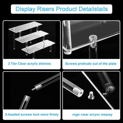 2PCS Acrylic Display Risers, 3 Tier Clear Cupcake Stand Risers, Organizer for Perfume, Funko POP, Food, Tabletop Use