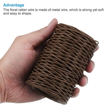 PATIKIL 164 Feet Floral Bind Wire Wrap Twine, 2mm Florist Wire Iron Wire Paper Covered Vine Wrapping Binding Wire for Flower Bouquets, Brown