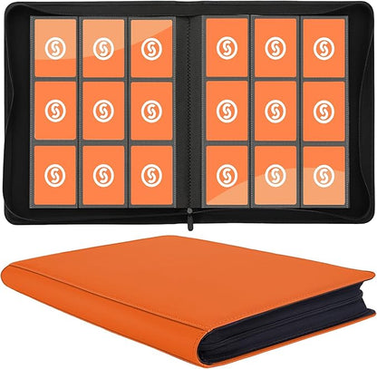 Card Binder 9 Pocket for 360 Cards - Premium Trading Card Binder with Sleeves Protection, Side Loading Collection for TCG, MTG, YGO, One Piece Collectible Cards (Orange)