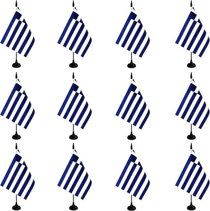 Greece Desk Flag, 12 Pack Greek Table Office Flag with Black Solid Pole and Stand Base, International Country Flag, Festival Celebration, Classroom Meeting Desktop Decor (Greece)