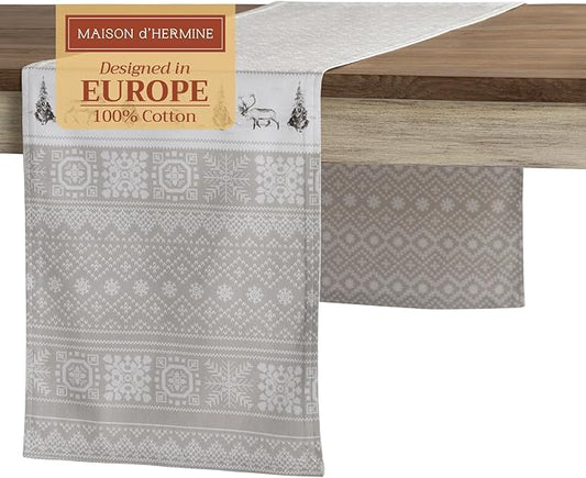 Maison d' Hermine Table Runner 100% Cotton Double Layer Table Runners 72 inches Long for Thanksgiving Christmas Decorations Home Kitchen Dining Party Wedding (Cozy Christmas, 14.5" x 72")