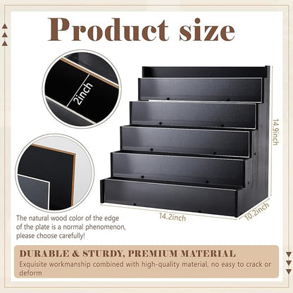 5 Tier Greeting Card Display Stand Black Bamboo and Acrylic Sticker Display Stand Trading Card Holder Retail Photos Shelf for Vendors Craft Collection & Show